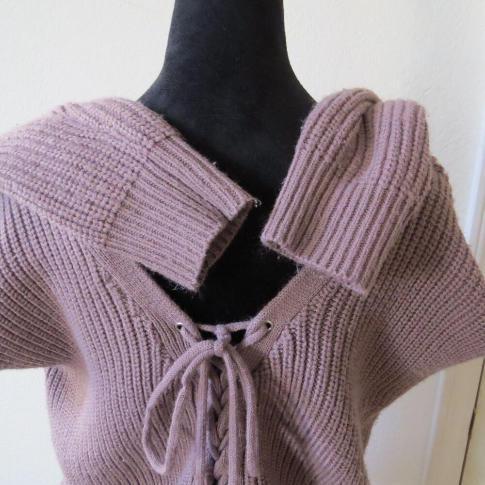 Charlotte Russe Lace-up Back Sweater V-Neck Dusty Mauve M Boho GUC - Picture 6 of 9